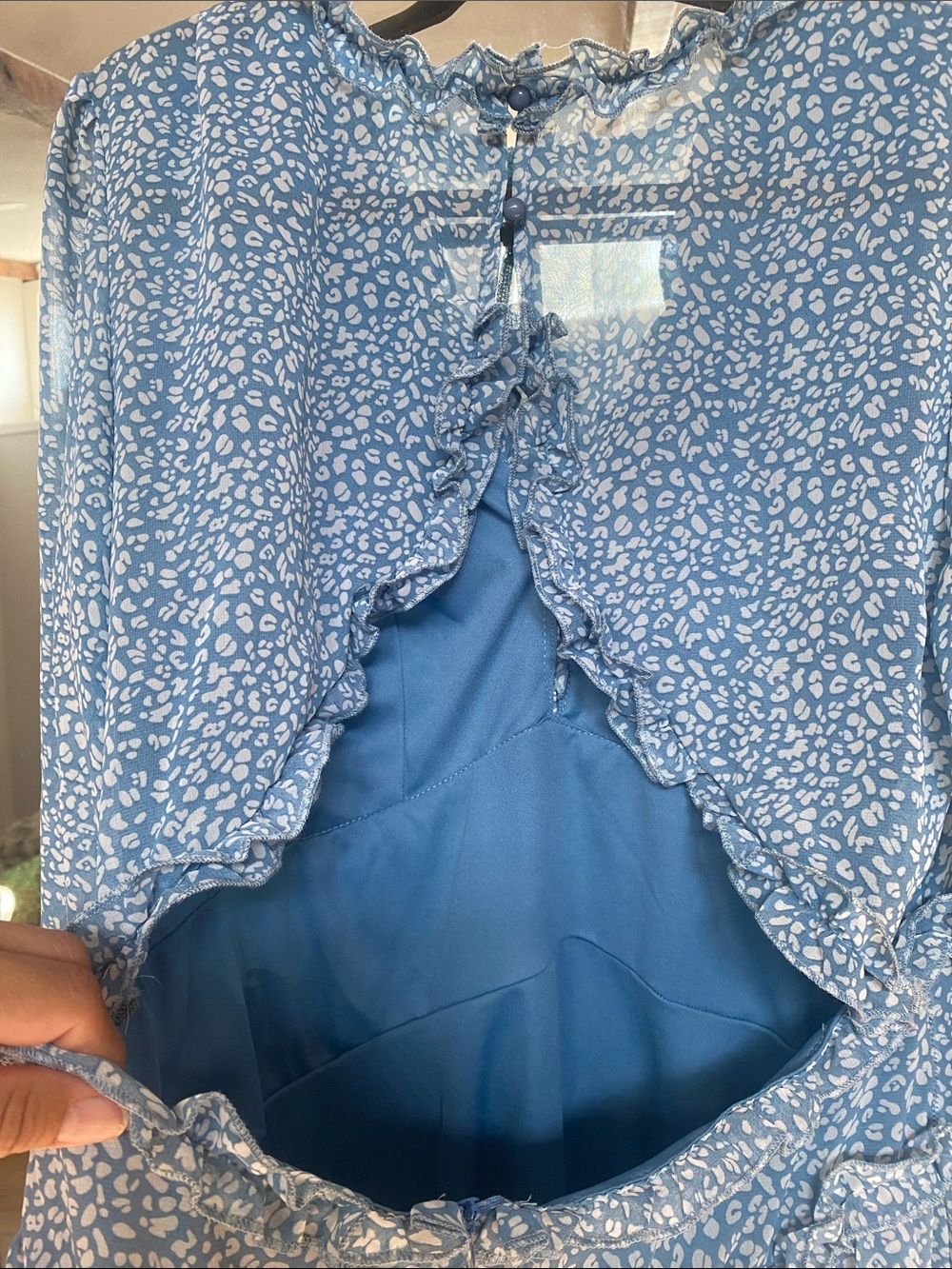 Blue Floral Ruffle Mini Dress - Picture 3 of 4
